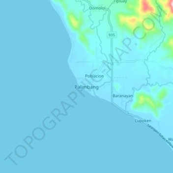 Mapa topográfico Palimbang, altitude, relevo