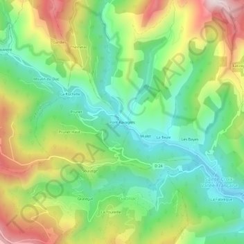 Mapa topográfico Pont Ravagers, altitude, relevo