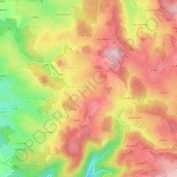 Mapa topográfico Le Vernadet, altitude, relevo