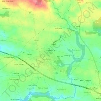 Mapa topográfico Poul Raniquet, altitude, relevo