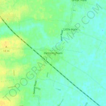 Mapa topográfico Helpringham, altitude, relevo