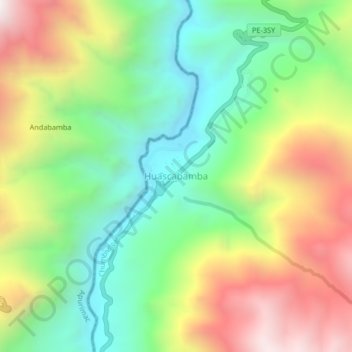 Mapa topográfico Huascabamba, altitude, relevo
