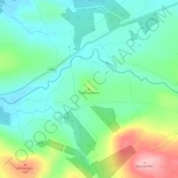 Mapa topográfico Crockaslowra, altitude, relevo
