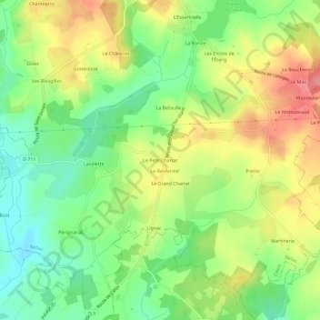 Mapa topográfico Le Petit Charrat, altitude, relevo