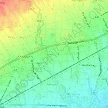 Mapa topográfico Karangdukuh, altitude, relevo