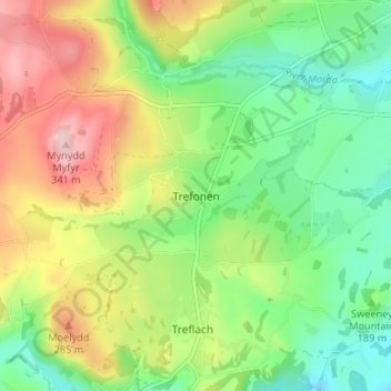 Mapa topográfico Trefonen, altitude, relevo