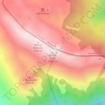 Mapa topográfico Monte Cava, altitude, relevo