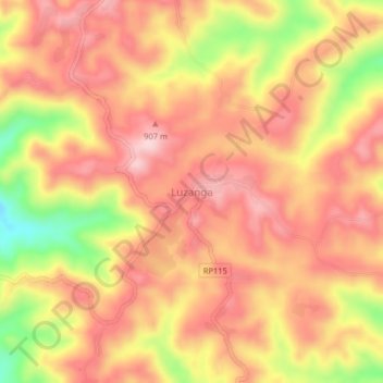 Mapa topográfico Luzanga, altitude, relevo