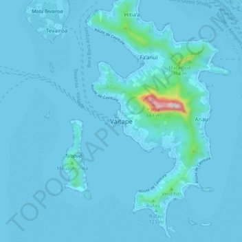 Mapa topográfico Vaitape, altitude, relevo