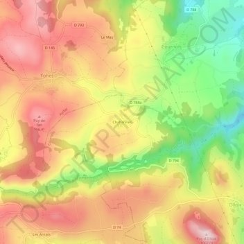 Mapa topográfico Chabannes, altitude, relevo