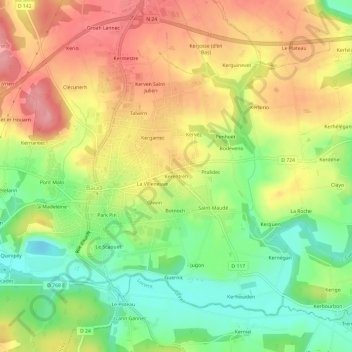 Mapa topográfico Kerentréh, altitude, relevo