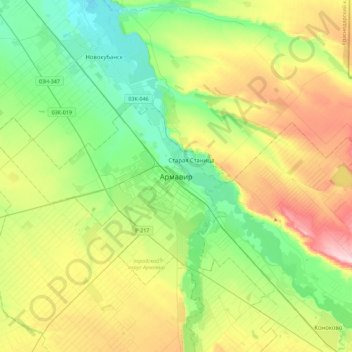 Mapa topográfico Armavir, altitude, relevo