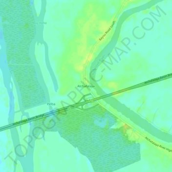 Mapa topográfico Atchafalaya, altitude, relevo