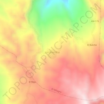 Mapa topográfico Jorobamba, altitude, relevo