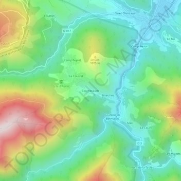 Mapa topográfico Coumecaude, altitude, relevo