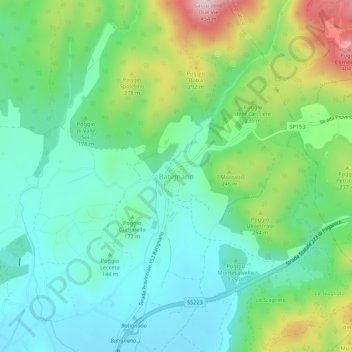Mapa topográfico Batignano, altitude, relevo