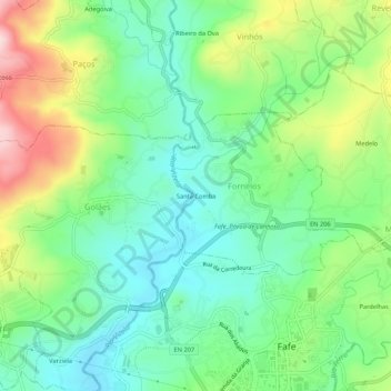 Mapa topográfico Santa Comba, altitude, relevo