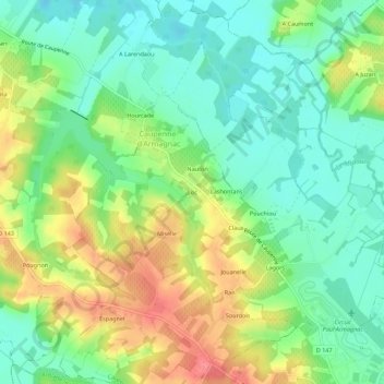 Mapa topográfico Loc, altitude, relevo