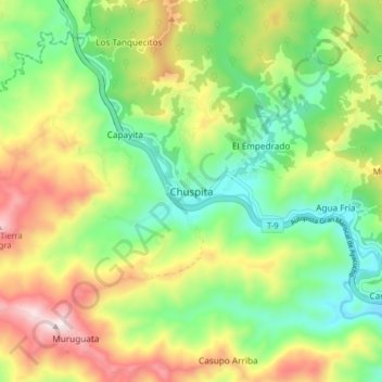 Mapa topográfico Chuspita, altitude, relevo
