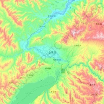 Mapa topográfico 永靖县, altitude, relevo