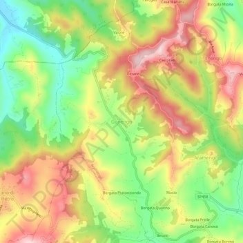 Mapa topográfico Gonengo, altitude, relevo