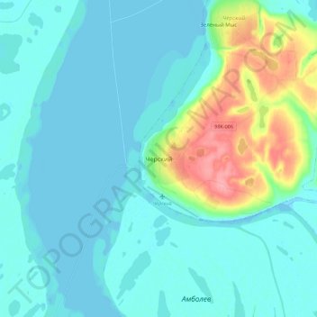 Mapa topográfico Chersky, altitude, relevo
