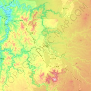 Mapa topográfico Fusong, altitude, relevo