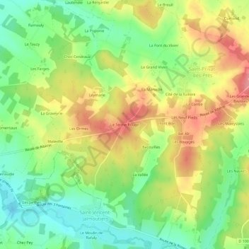 Mapa topográfico Le Terme Rouge, altitude, relevo