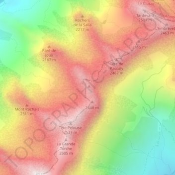 Mapa topográfico Roche Perfia, altitude, relevo