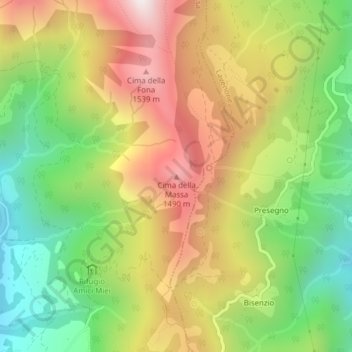 Mapa topográfico Cima della Massa, altitude, relevo