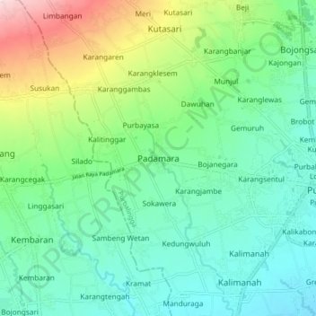 Mapa topográfico Padamara, altitude, relevo