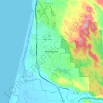 Mapa topográfico McKinleyville, altitude, relevo
