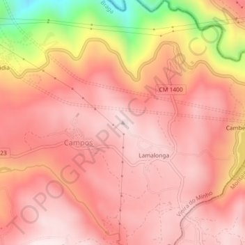 Mapa topográfico Campos, altitude, relevo