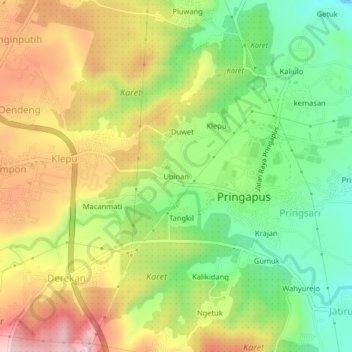 Mapa topográfico Ubinan, altitude, relevo