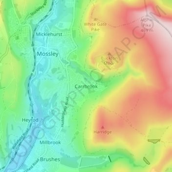Mapa topográfico Carrbrook, altitude, relevo