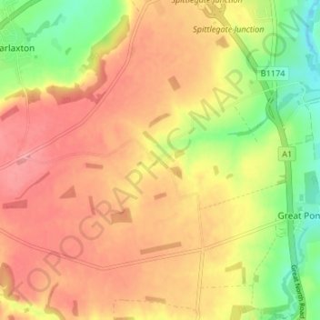 Mapa topográfico Stroxton, altitude, relevo
