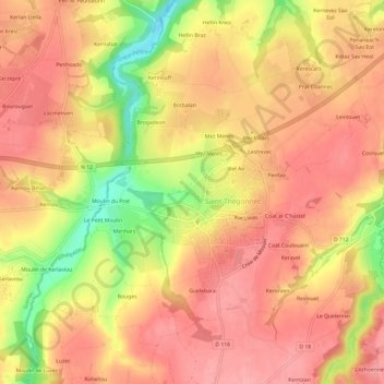 Mapa topográfico Bon Repos, altitude, relevo