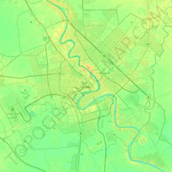 Mapa topográfico Bagdá, altitude, relevo