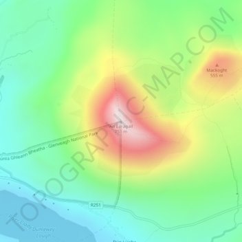 Mapa topográfico Errigal, altitude, relevo