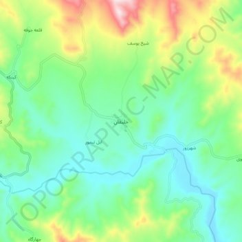 Mapa topográfico Khalifan, Mahabad, altitude, relevo