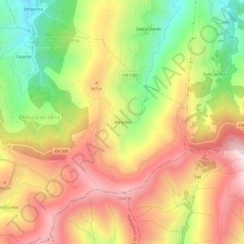 Mapa topográfico Mourísia, altitude, relevo