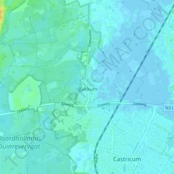 Mapa topográfico Bakkum, altitude, relevo