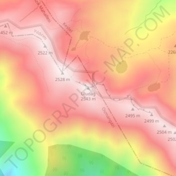 Mapa topográfico Uludağ, altitude, relevo