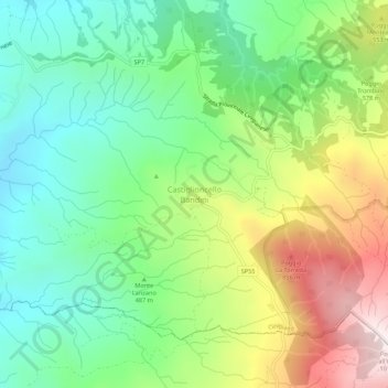 Mapa topográfico Castiglioncello Bandini, altitude, relevo