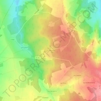 Mapa topográfico Les Berthes, altitude, relevo