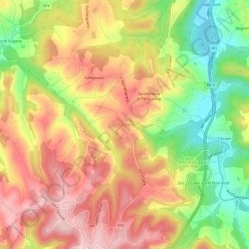 Mapa topográfico Spedaletto, altitude, relevo