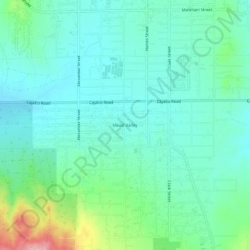 Mapa topográfico Mead Valley, altitude, relevo