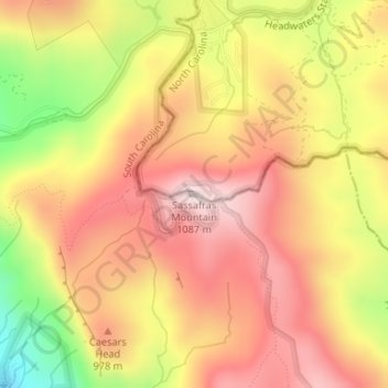 Mapa topográfico Sassafras Mountain, altitude, relevo