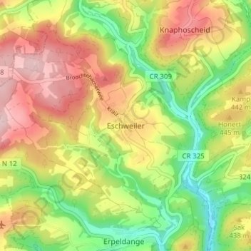 Mapa topográfico Eschweiler, altitude, relevo