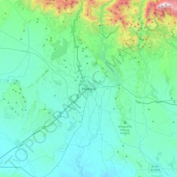 Mapa topográfico Huesca, altitude, relevo